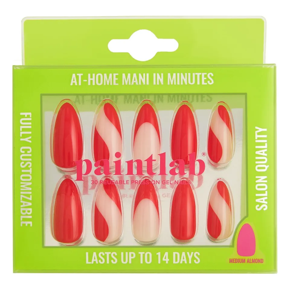 paintlab-scarlet-swirl-almond-press-on-nails-abstract-red-swirl-art-reusable-bol image 1