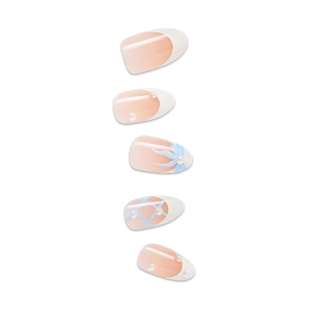 impress-design-no-glue-fake-press-on-nails-aura-french-design-with-bows-pearls-w image 1