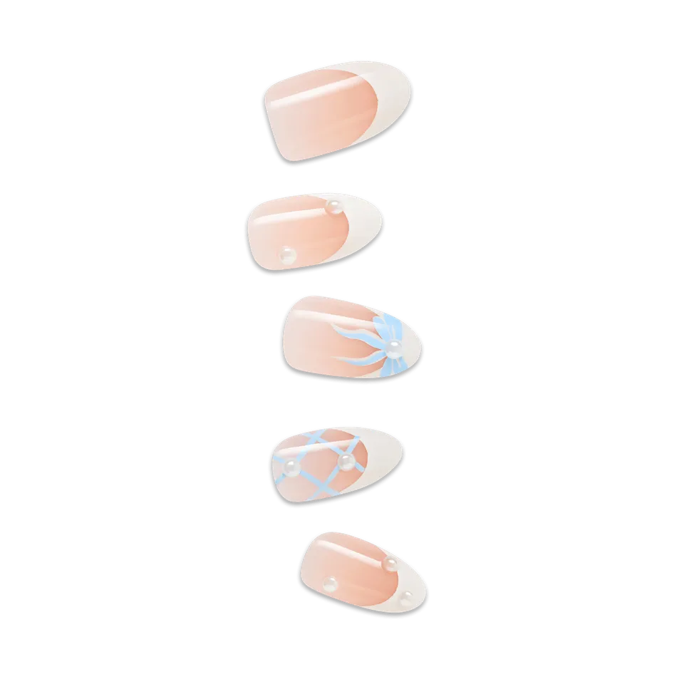 impress-design-no-glue-fake-press-on-nails-aura-french-design-with-bows-pearls-w image 1
