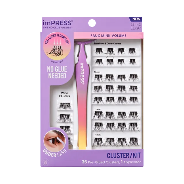impress-falsies-pre-glued-cluster-lashes-starter-kit-faux-mink-volume-36-pieces- image 1