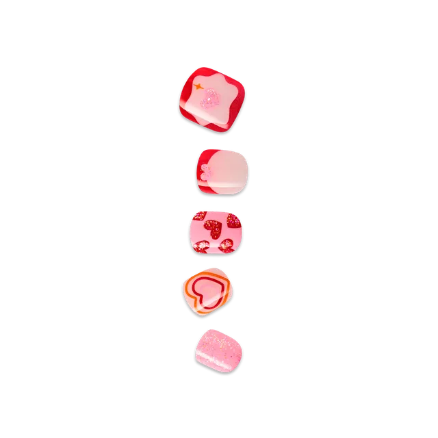 impress-kids-no-glue-fake-press-on-nails-magical-friend-pink-red-design-short-sq image 1