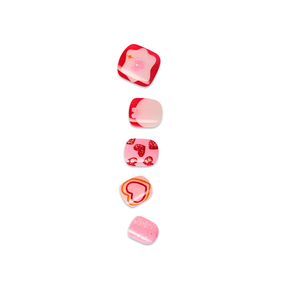 impress-kids-no-glue-fake-press-on-nails-magical-friend-pink-red-design-short-sq image 1
