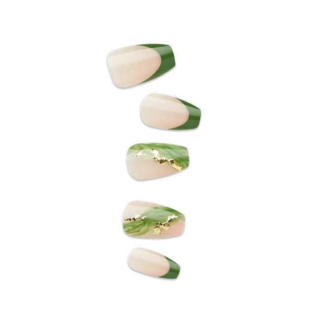impress-design-no-glue-fake-press-on-nails-ballerina-french-design-green-medium- image 1