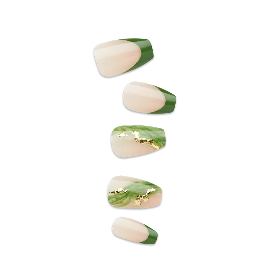 impress-design-no-glue-fake-press-on-nails-ballerina-french-design-green-medium- image 1