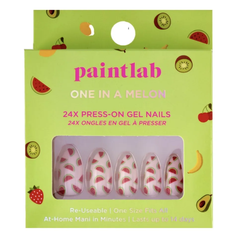 paintlab-one-in-a-melon-almond-press-on-nails-watermelon-summer-design image 1