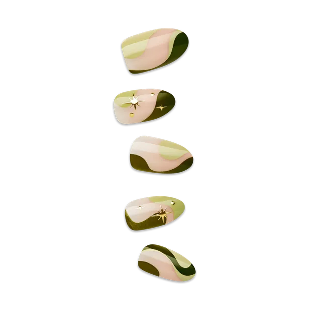 impress-shining-no-glue-press-on-nails-3d-jewel-design-green-almond-medium-manic image 1