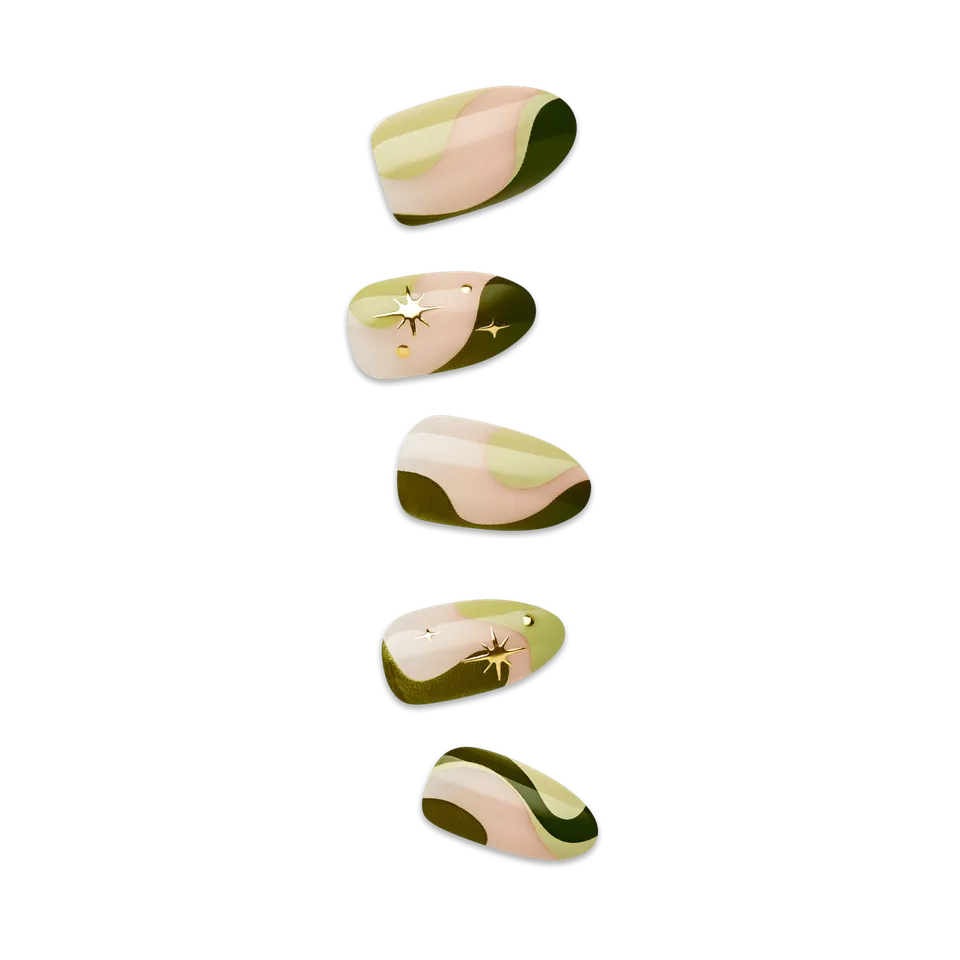 impress-shining-no-glue-press-on-nails-3d-jewel-design-green-almond-medium-manic image 1