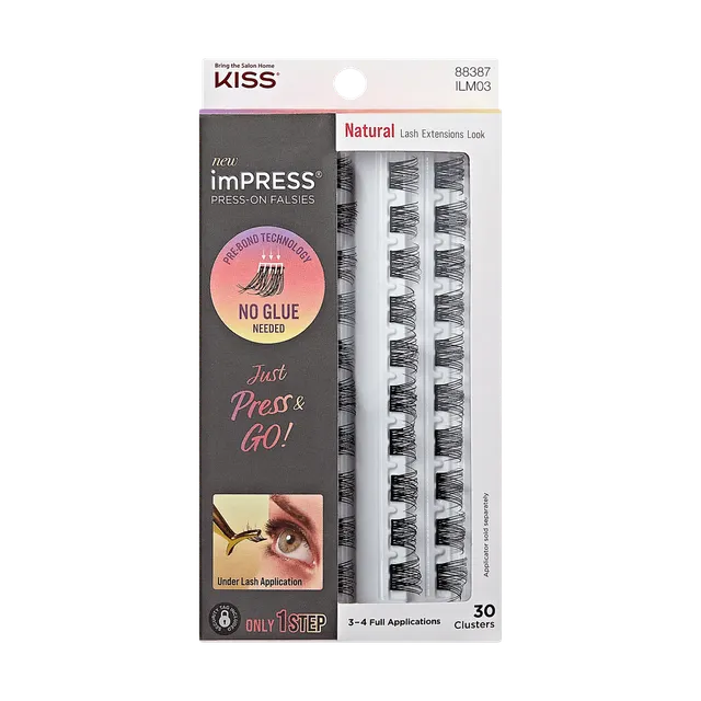 impress-falsies-pre-glued-false-eyelashes-refills-natural-30-lash-clusters-10mm- image 1