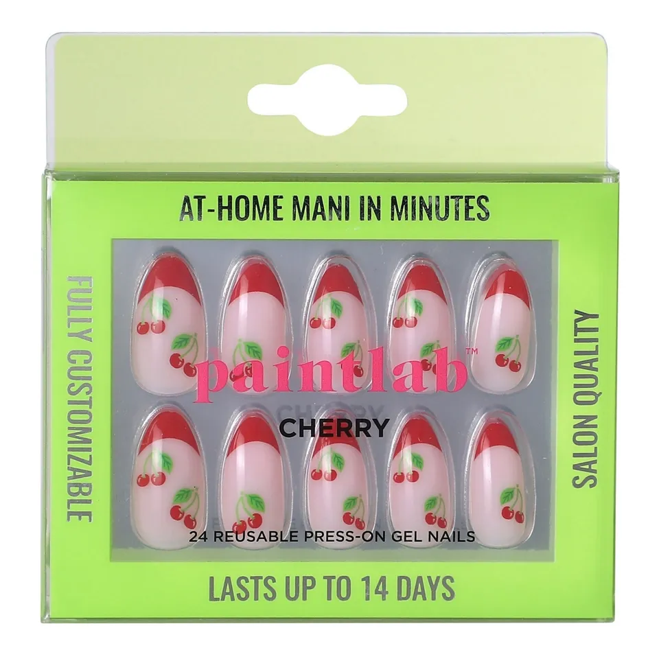 paintlab-cherry-almond-press-on-nails-retro-fruit-print-set image 1