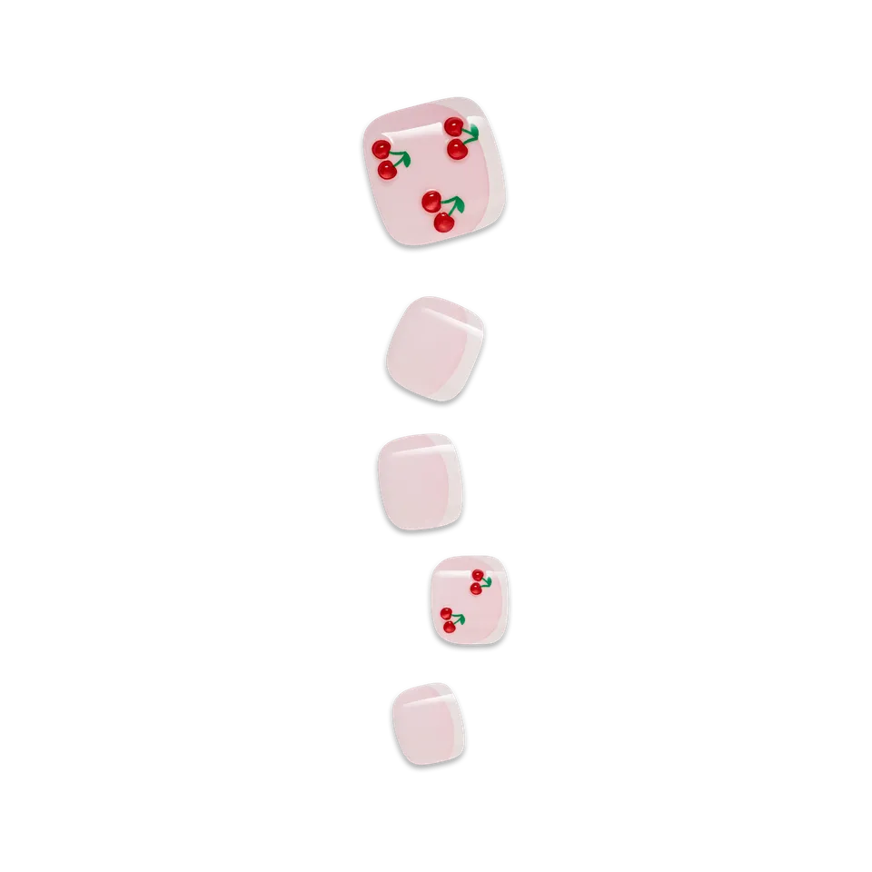 impress-design-sweet-life-no-glue-press-on-toenails-french-cherry-design-short-s image 1