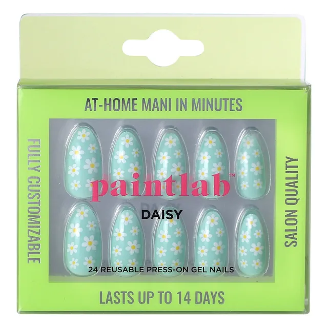 paintlab-daisy-almond-press-on-nails-classic-timeless-white-daisy-design-reusabl image 1