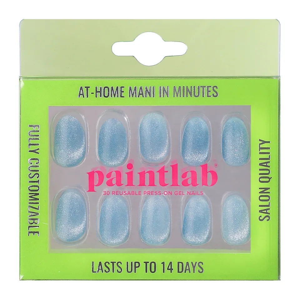 paintlab-blue-velvet-cat-eye-oval-press-on-nails image 1