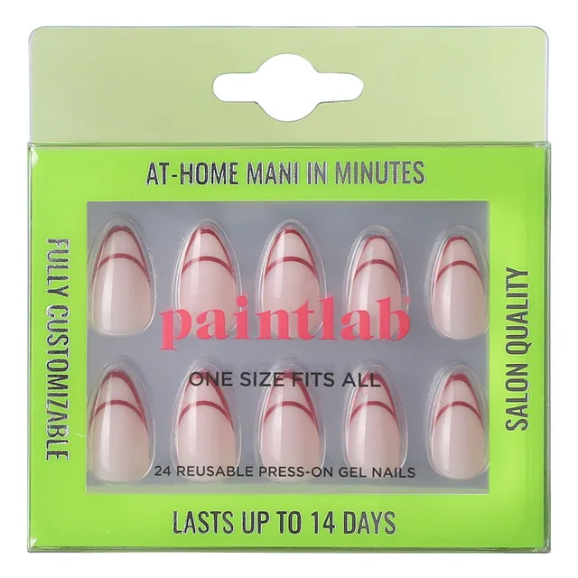 paintlab-red-outline-short-almond-press-on-nails-minimalist-art-design image 1