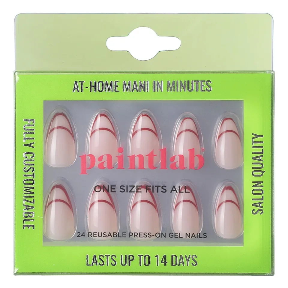 paintlab-red-outline-short-almond-press-on-nails-minimalist-art-design image 1