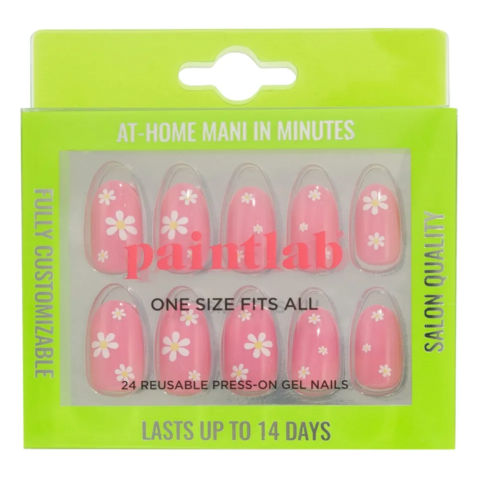 paintlab-daisy-pink-almond-press-on-nails-feminine-floral-design-with-daisy-acce image 1