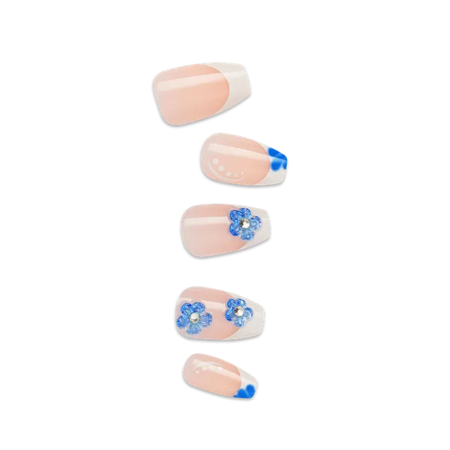 impress-design-pure-ray-press-on-nails-3d-jewel-french-blue-white-medium-coffin- image 1