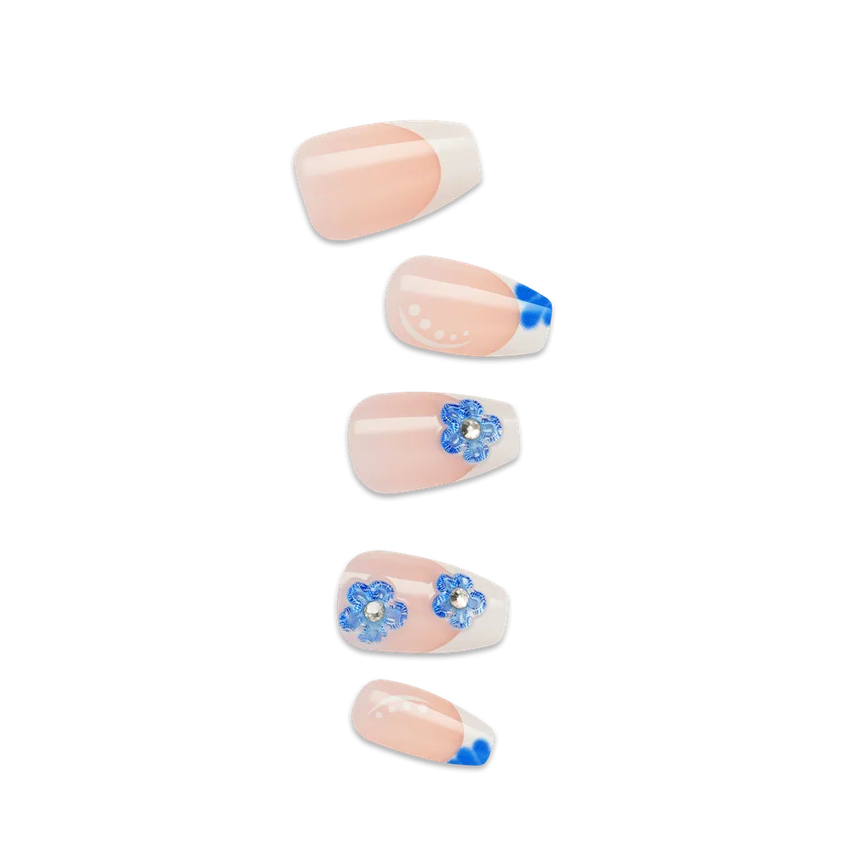 impress-design-pure-ray-press-on-nails-3d-jewel-french-blue-white-medium-coffin- image 1