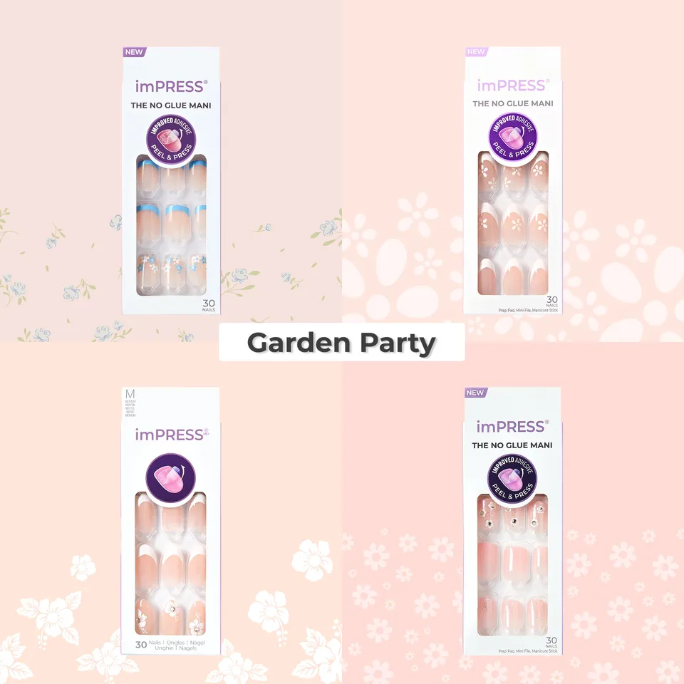 impress-design-press-on-nails-bundle-garden-party-4-best-selling-manis-no-glue-u image 1