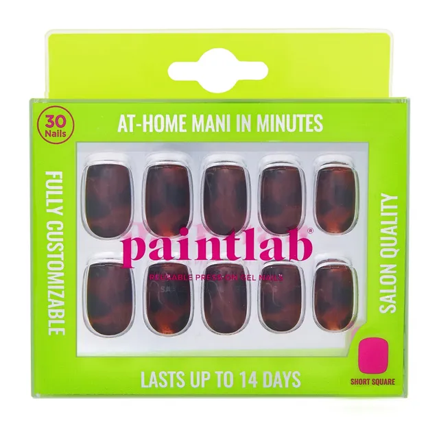paintlab-feline-fine-short-square-press-on-nails-tortoiseshell-pattern-reusable- image 1