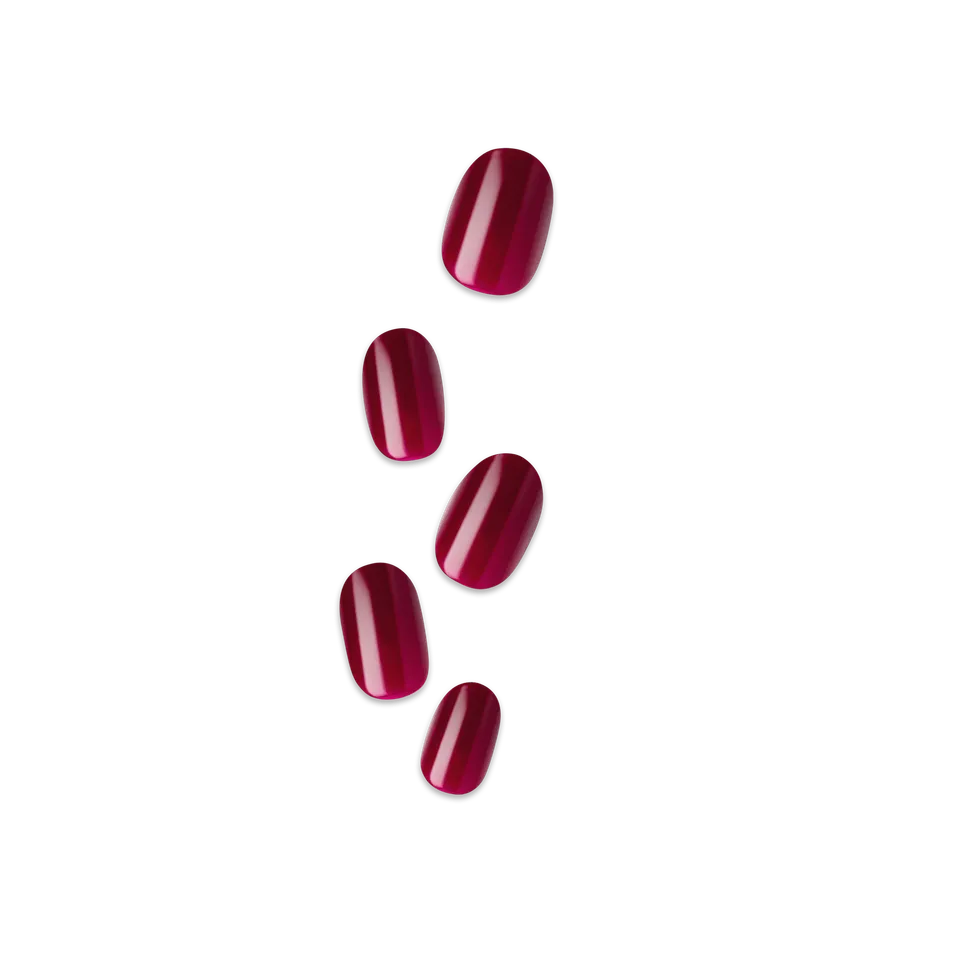 impress-color-no-glue-press-on-nails-maplewood-solid-red-short-oval-30-count image 1