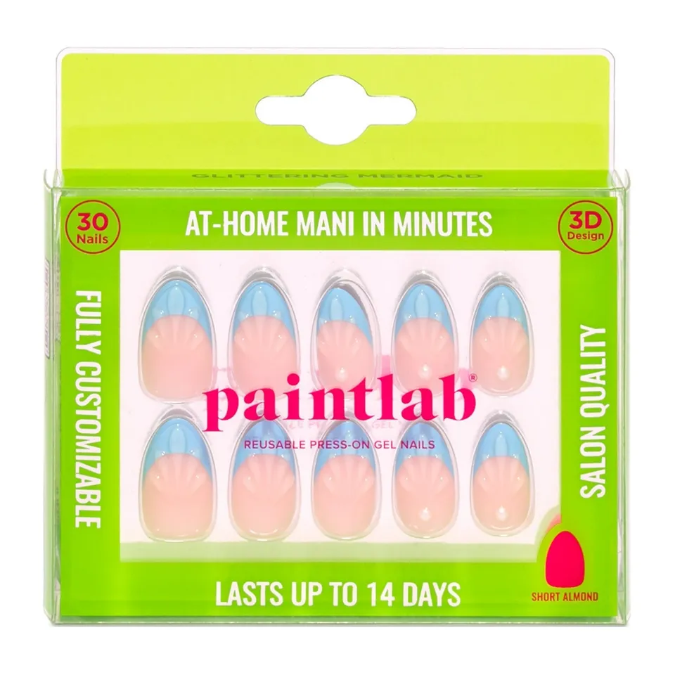 paintlab-glittering-mermaid-short-almond-press-on-nails-iridescent-glitter-pearl image 1