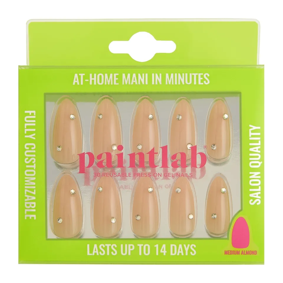 paintlab-bare-lux-almond-press-on-nails-nude-glam-with-3d-accents image 1