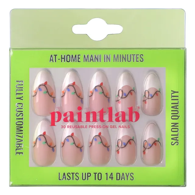 paintlab-jingle-lights-almond-press-on-nails-festive-christmas-design image 1
