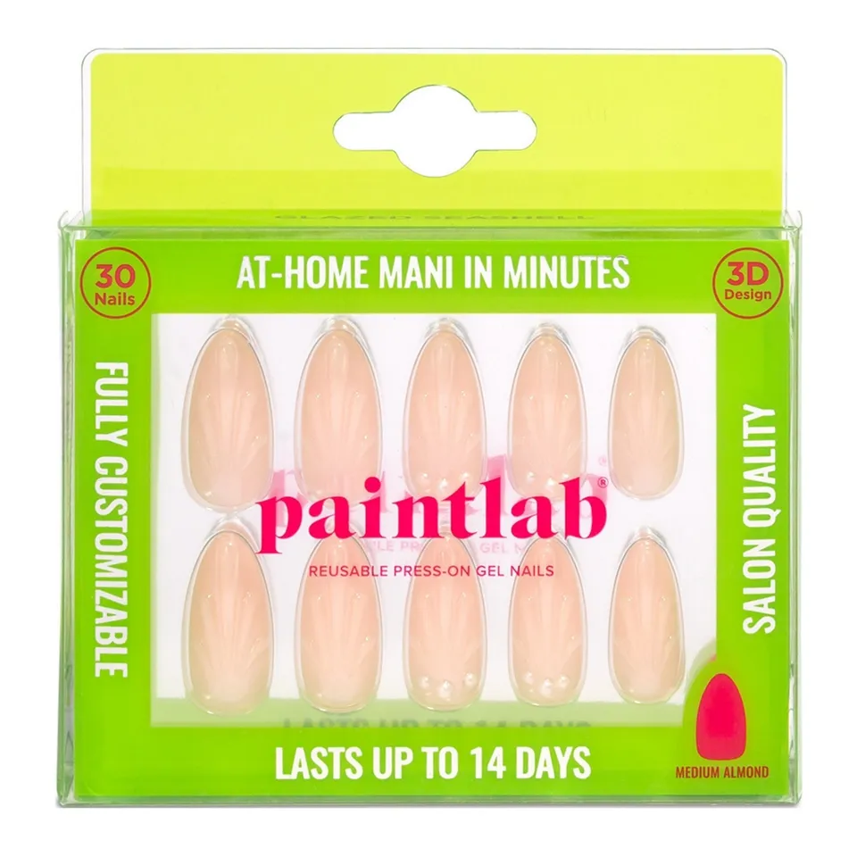 paintlab-glazed-seashell-almond-press-on-nails-coastal-pearl-design image 1