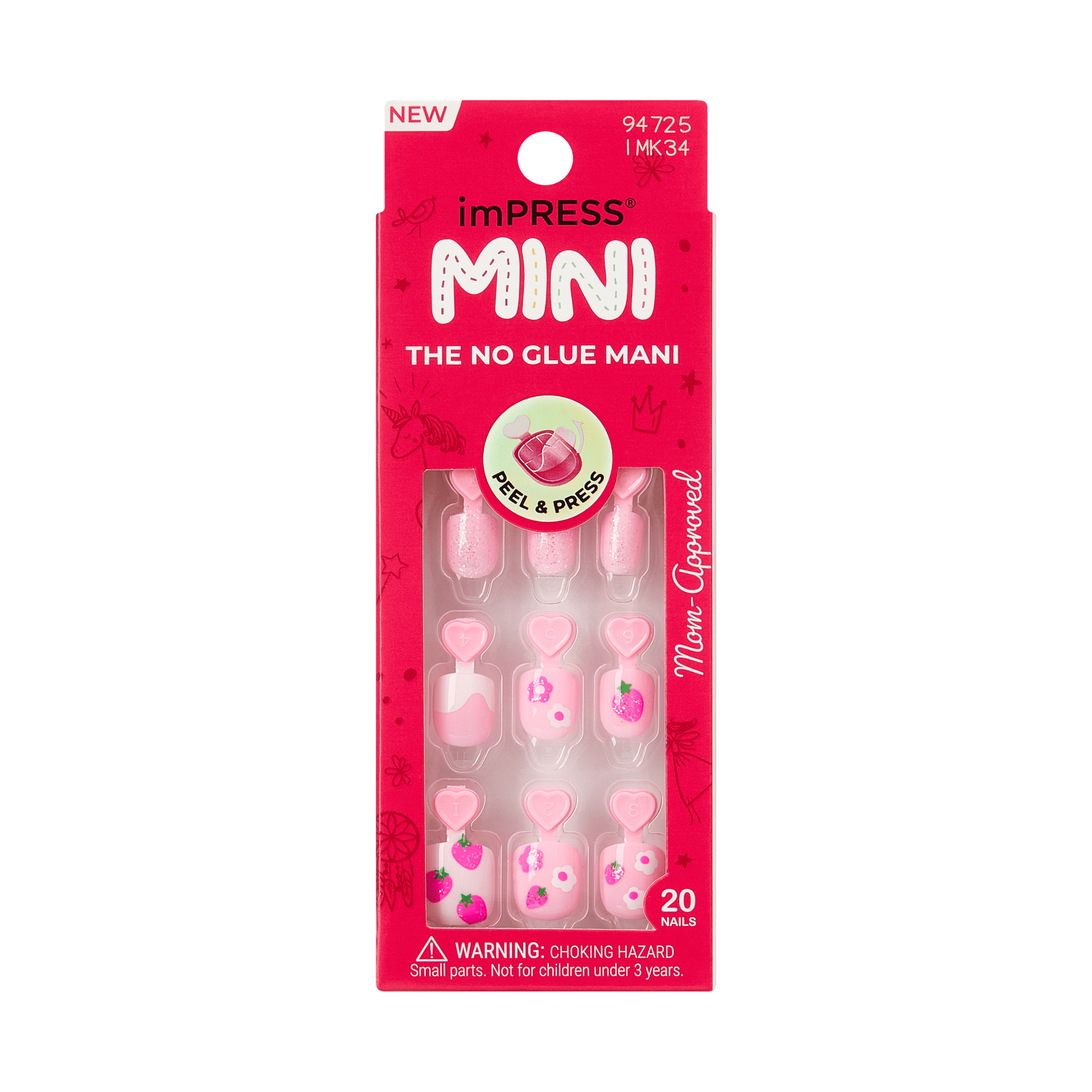 impress-kids-no-glue-fake-press-on-nails-berry-cute-design-pink-kids-squoval-man image 5