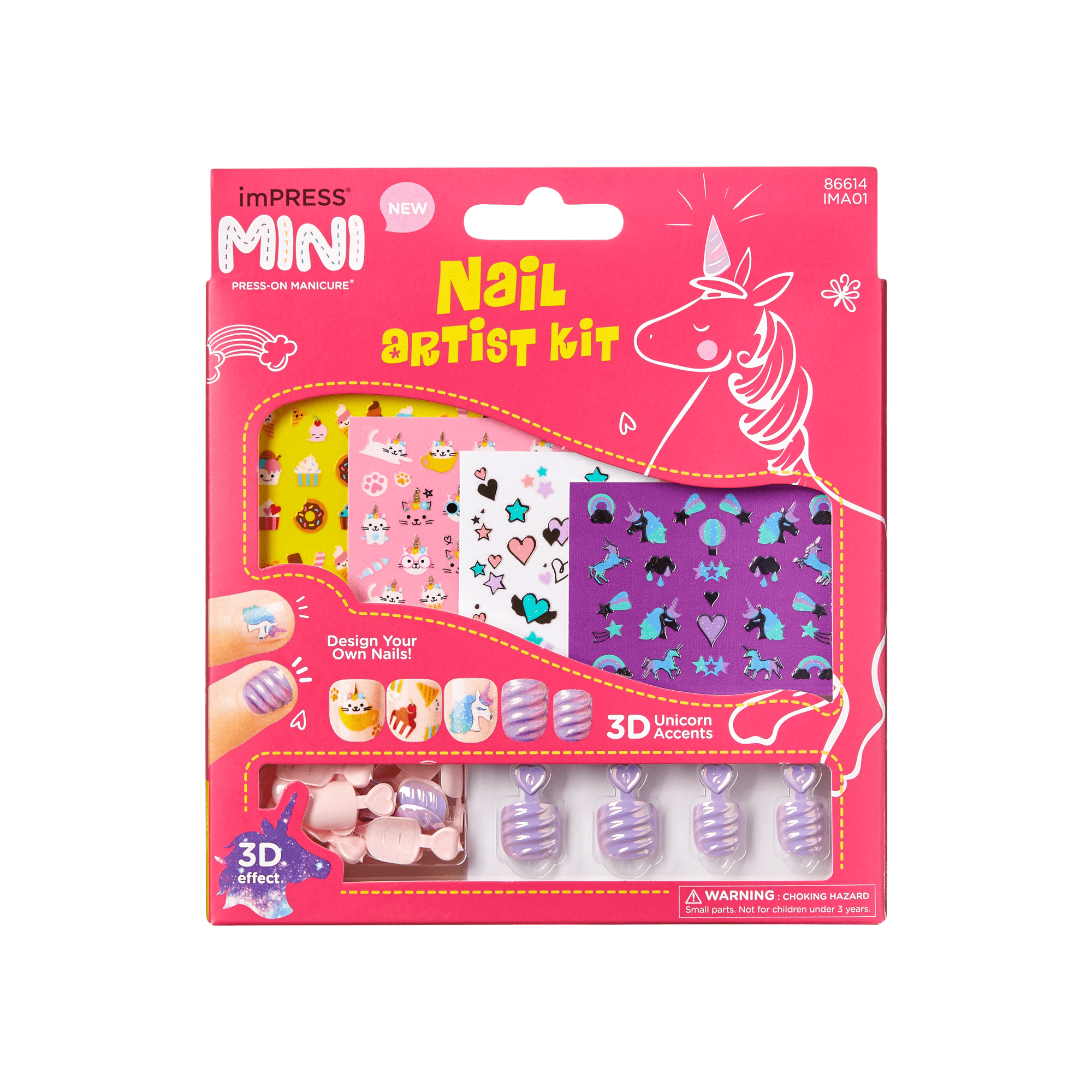 impress-nail-artist-kit-for-kids-pink-squoval-press-on-nails-with-stickers image 1
