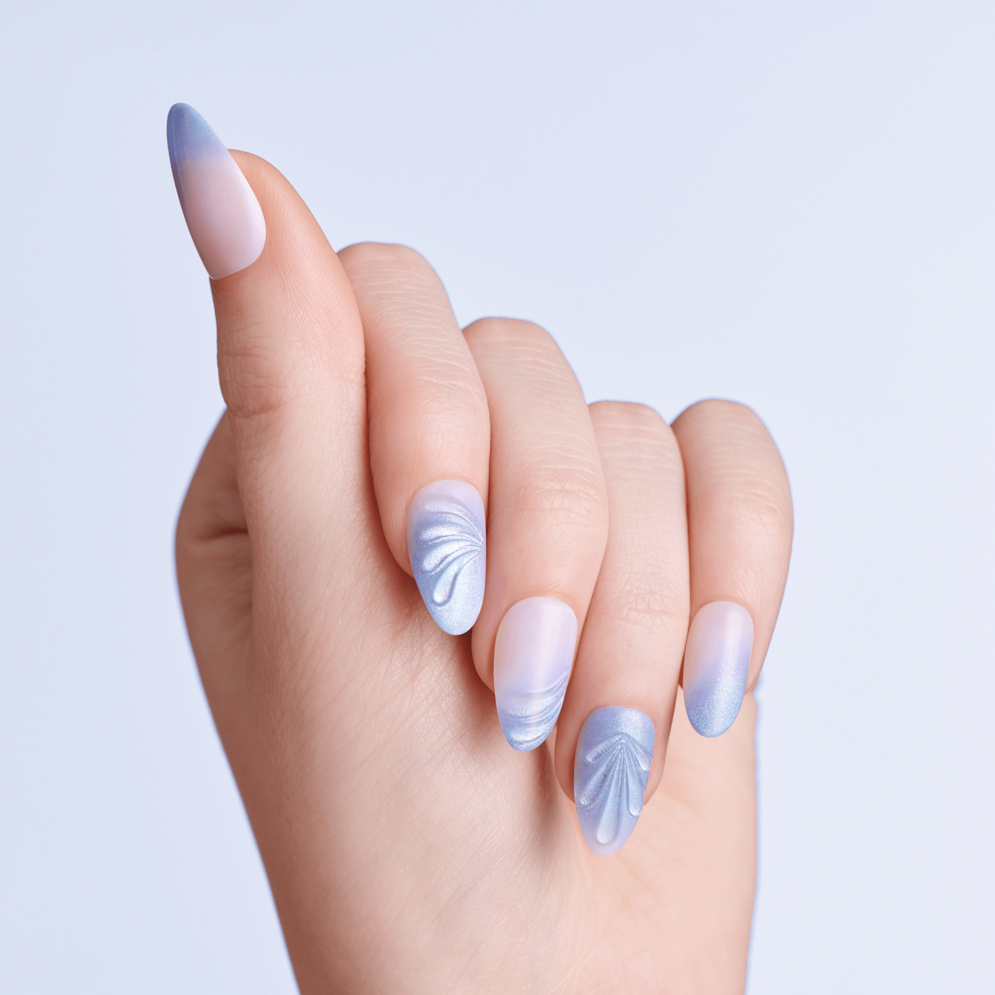 impress-ciel-no-glue-press-on-nails-medium-almond-sky-blue-with-3d-details image 4