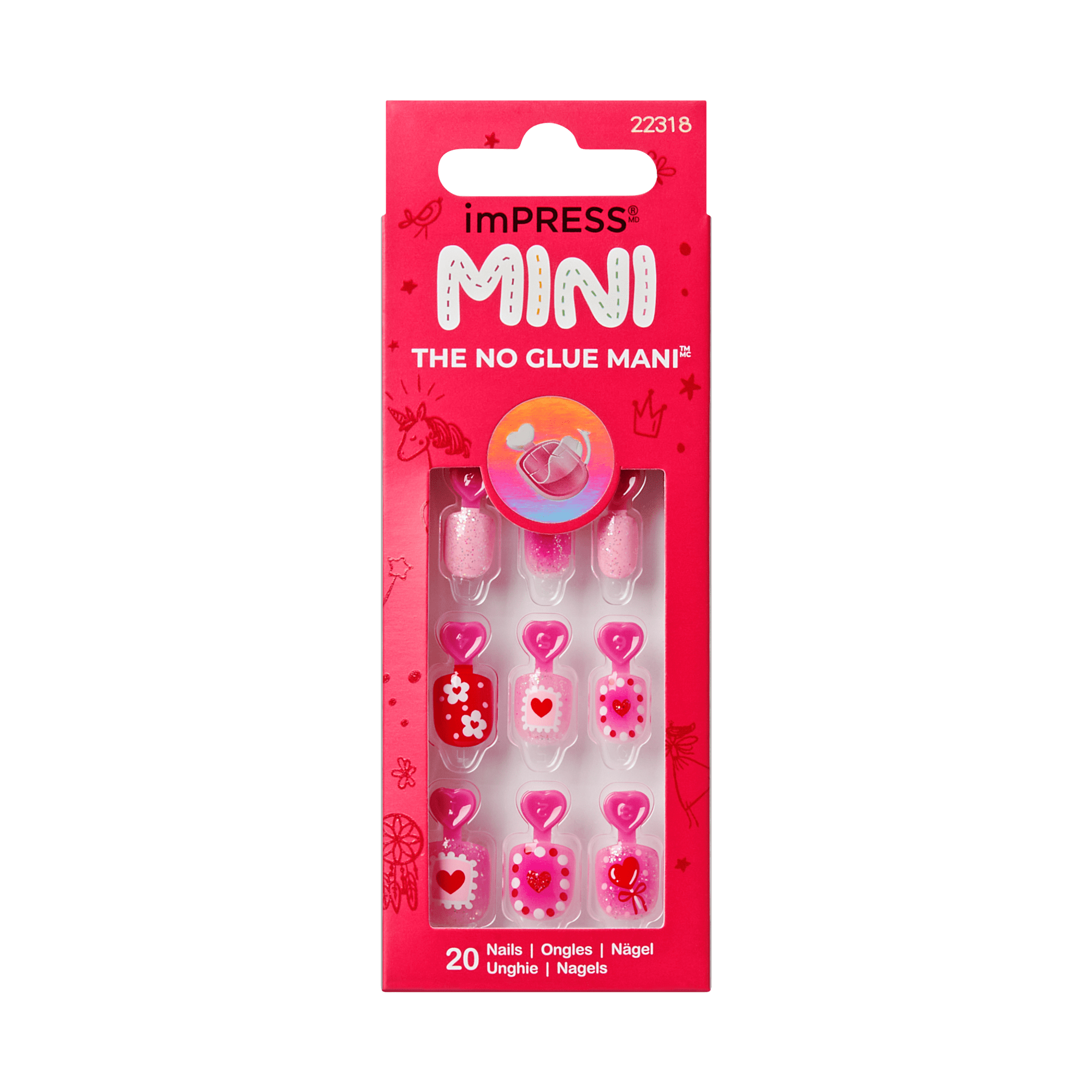 impress-kids-no-glue-press-on-nails-candy-heart-design-red-pink-squoval-20-nails image 7