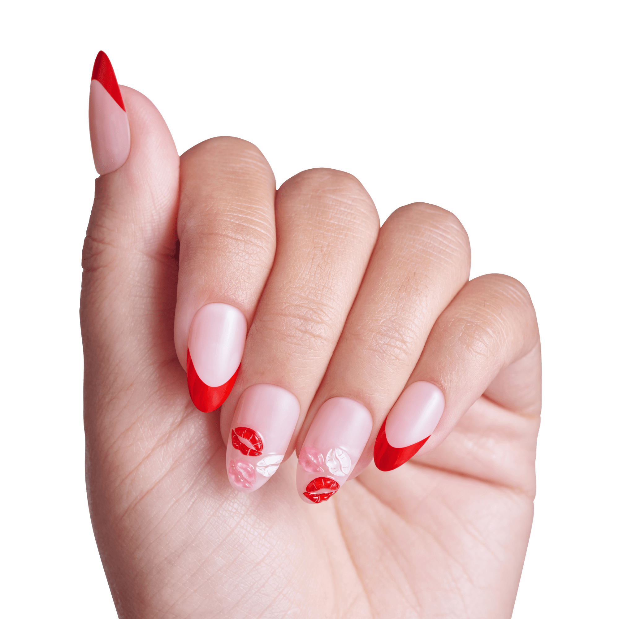 impress-no-glue-press-on-nails-lover-3d-lip-print-french-design-red-pink-medium- image 4