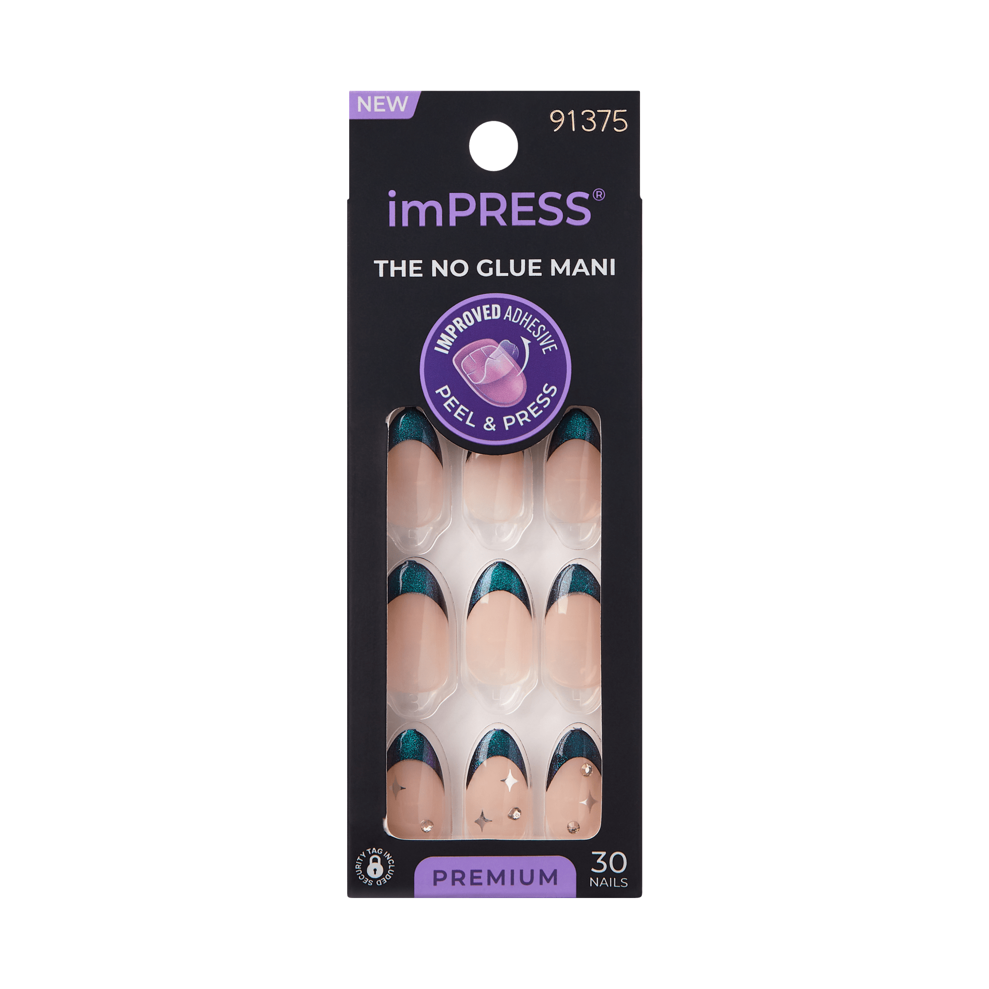 impress-premium-visions-press-on-nails-metallic-green-3d-jewel-french-almond-med image 7