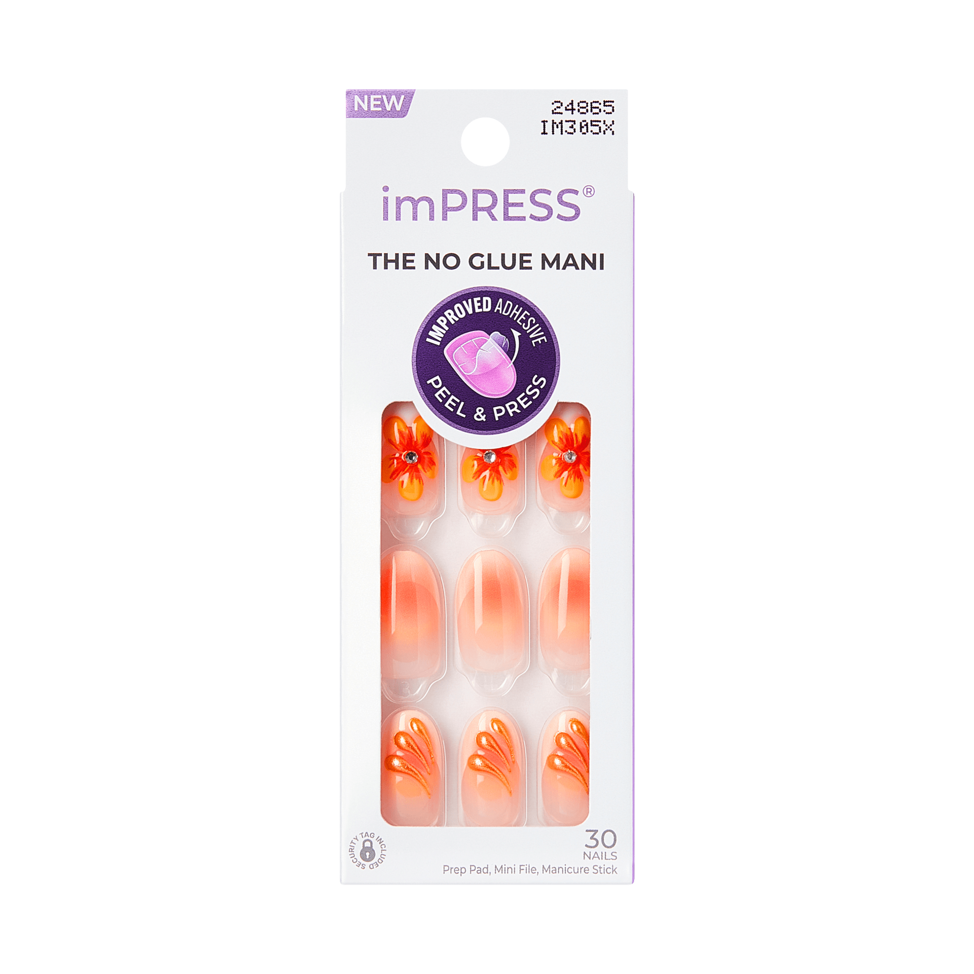 impress-design-no-glue-press-on-nails-sea-bloom-3d-jewel-design-orange-medium-ov image 7