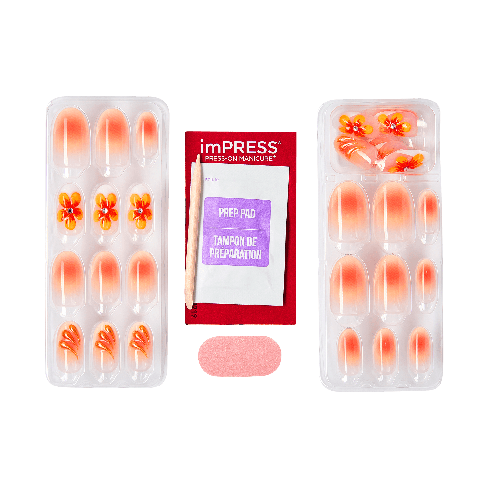 impress-design-no-glue-press-on-nails-sea-bloom-3d-jewel-design-orange-medium-ov image 5
