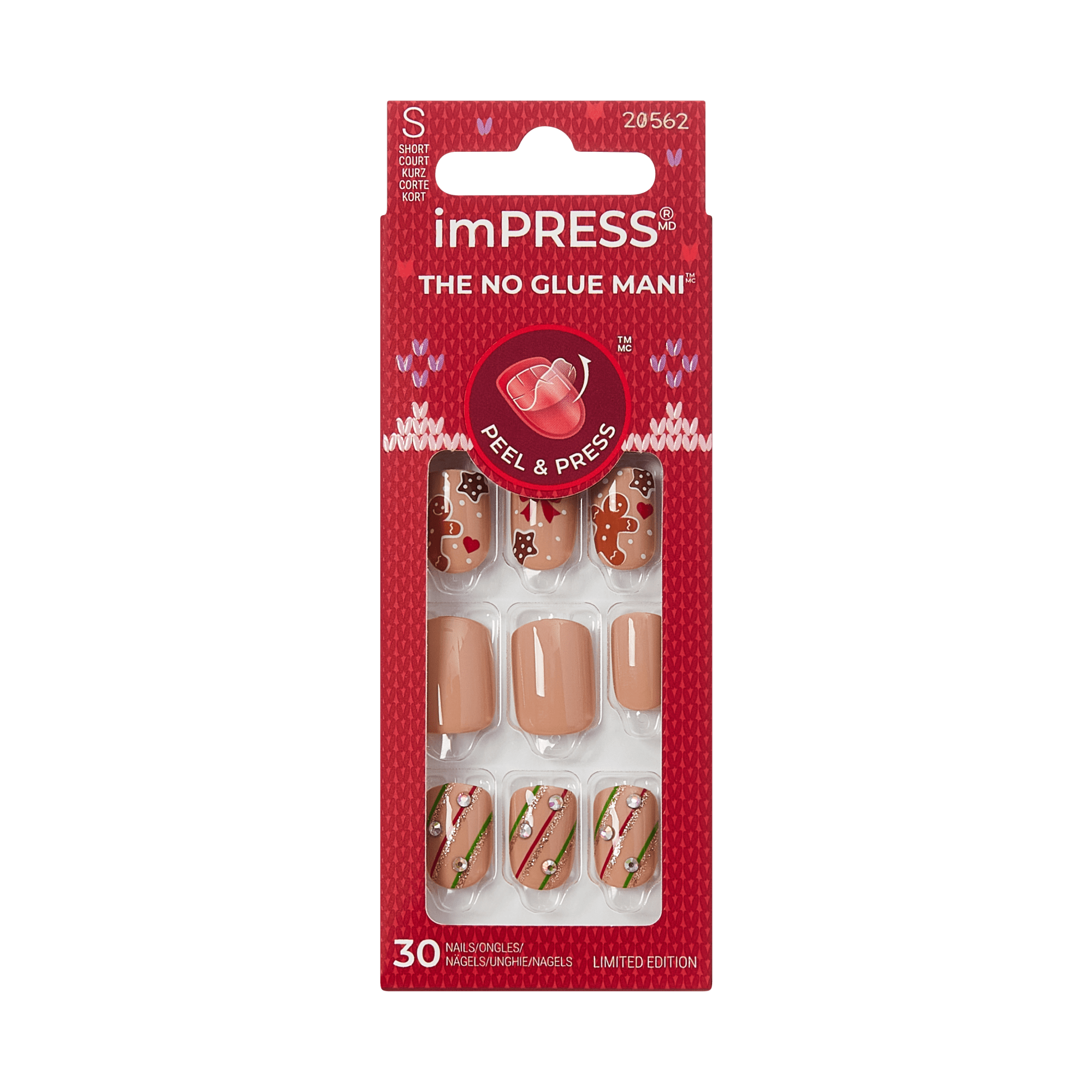 impress-holiday-design-press-on-nails-mistletoe-kiss-brown-short-squoval-gems-sp image 6