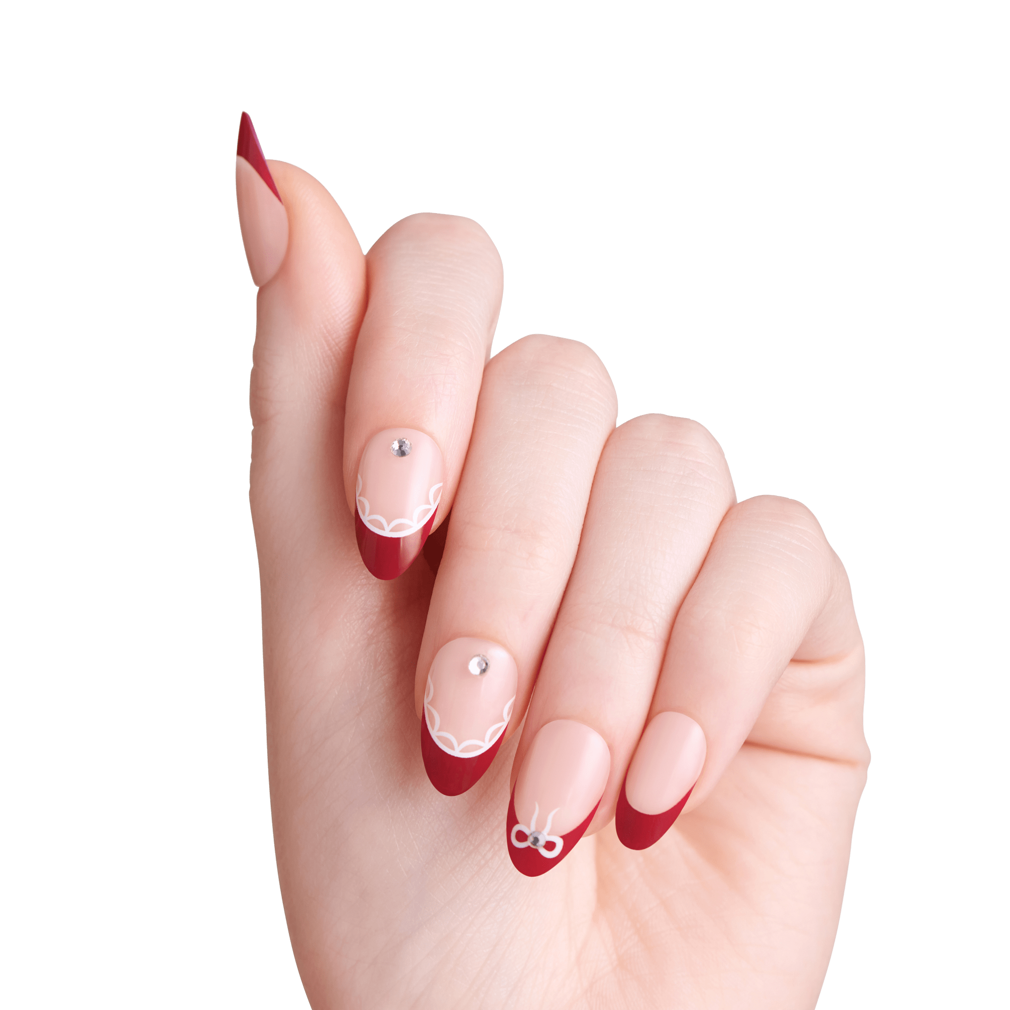 impress-design-no-glue-fake-press-on-nails-buzz-french-red-medium-almond-manicur image 4