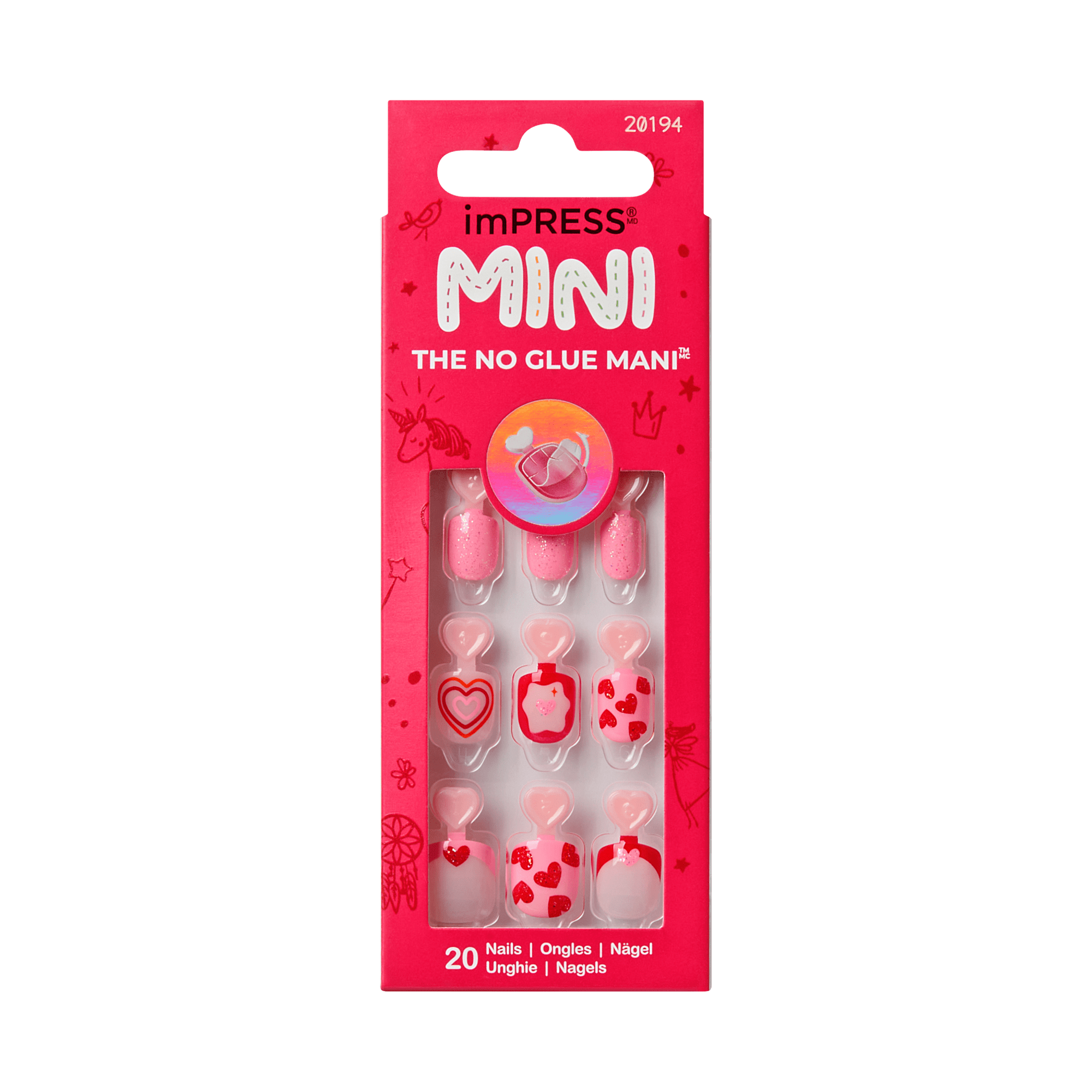 impress-kids-no-glue-fake-press-on-nails-magical-friend-pink-red-design-short-sq image 6