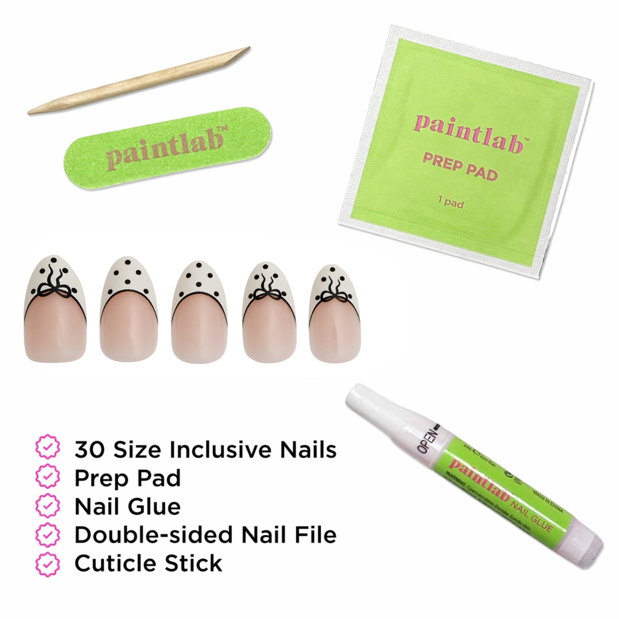 paintlab-bows-and-dots-short-almond-press-on-nails-cute-french-tip-with-bow-deta image 4