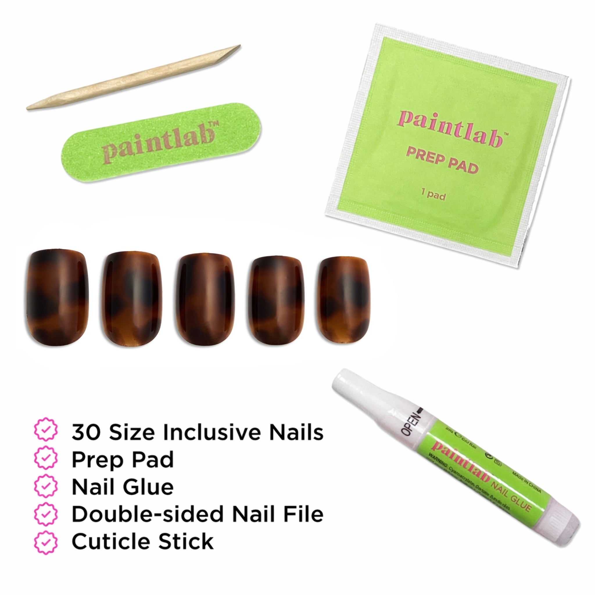 paintlab-feline-fine-short-square-press-on-nails-tortoiseshell-pattern-reusable- image 4