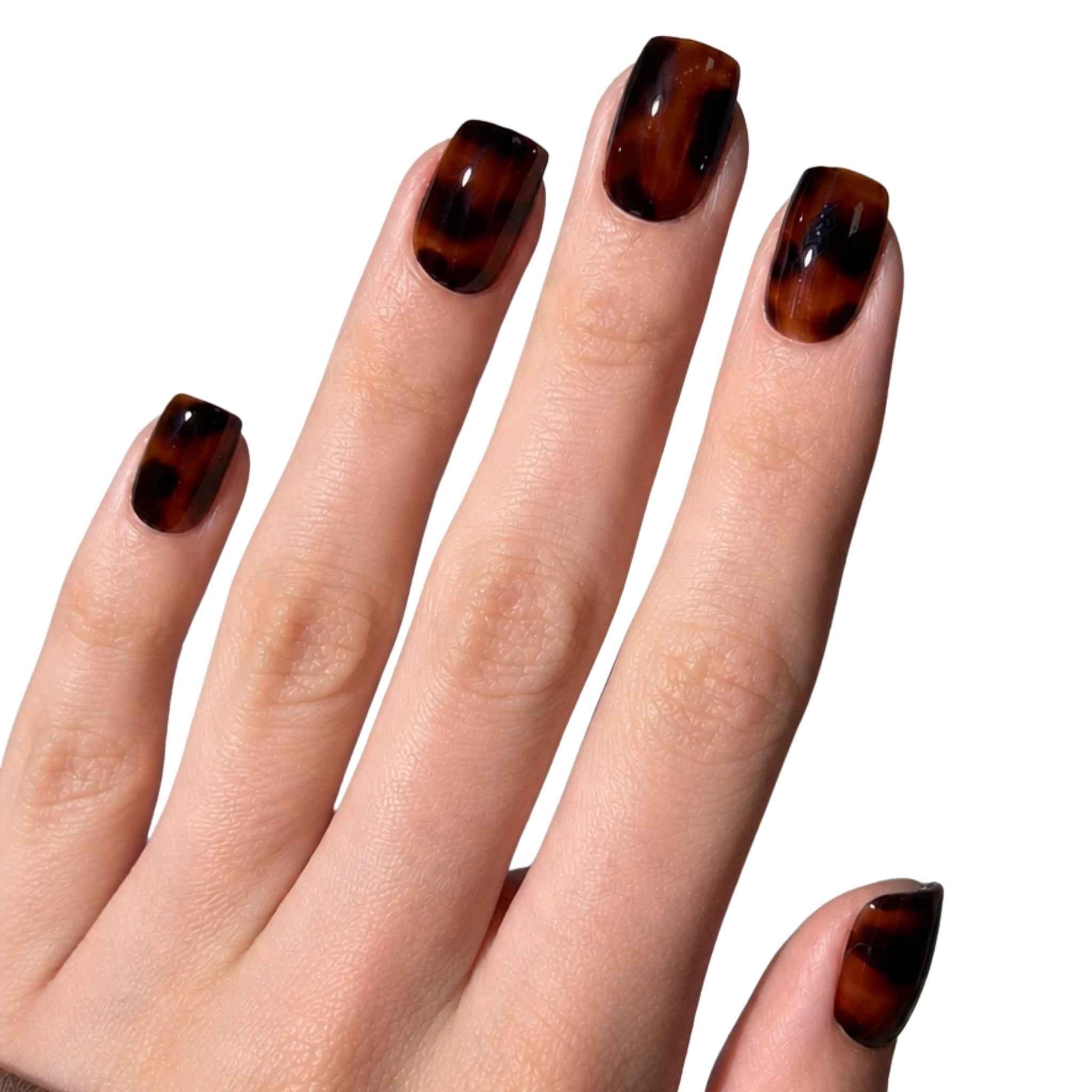 paintlab-feline-fine-short-square-press-on-nails-tortoiseshell-pattern-reusable- image 5