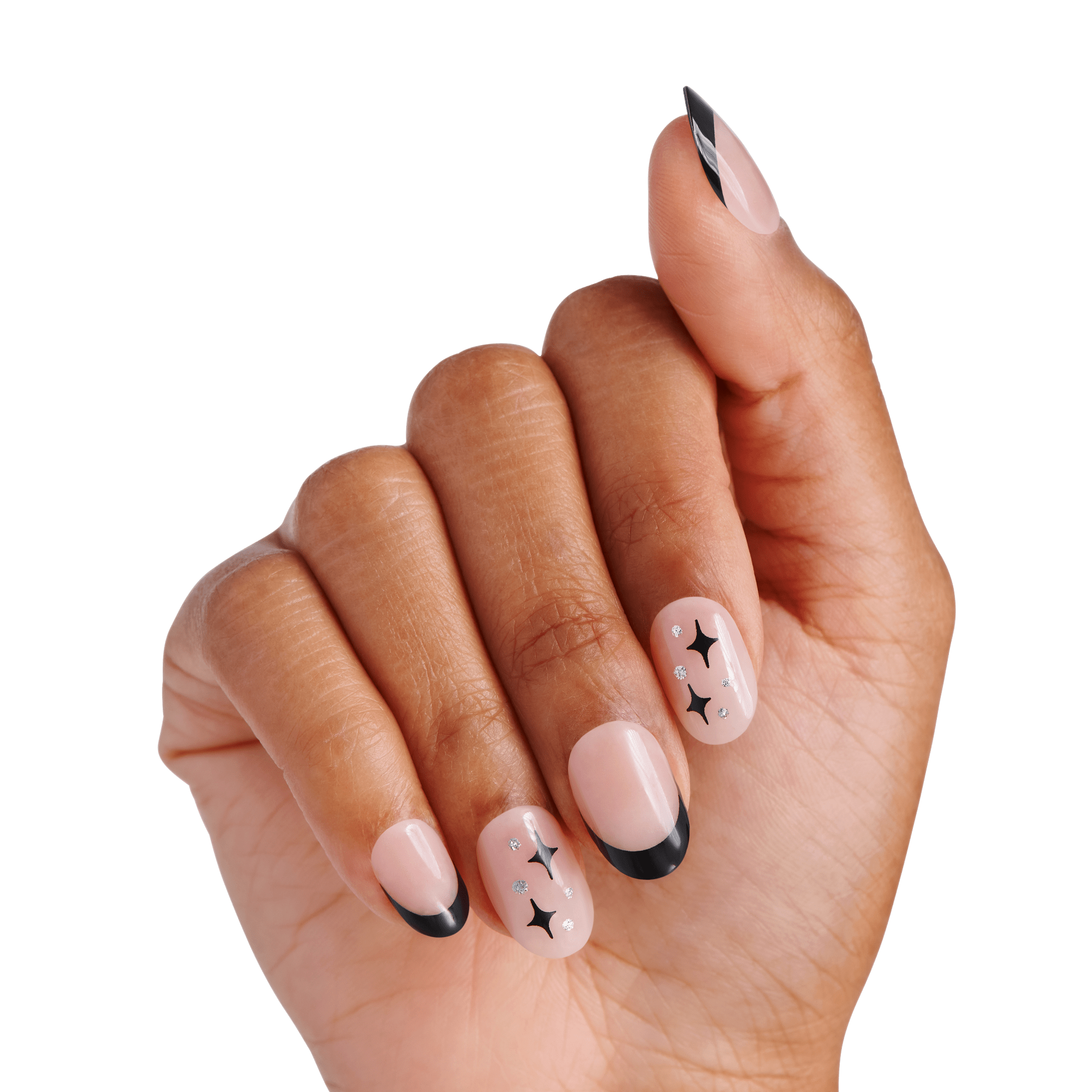 impress-design-no-glue-fake-press-on-nails-gold-ring-french-design-black-short-o image 4