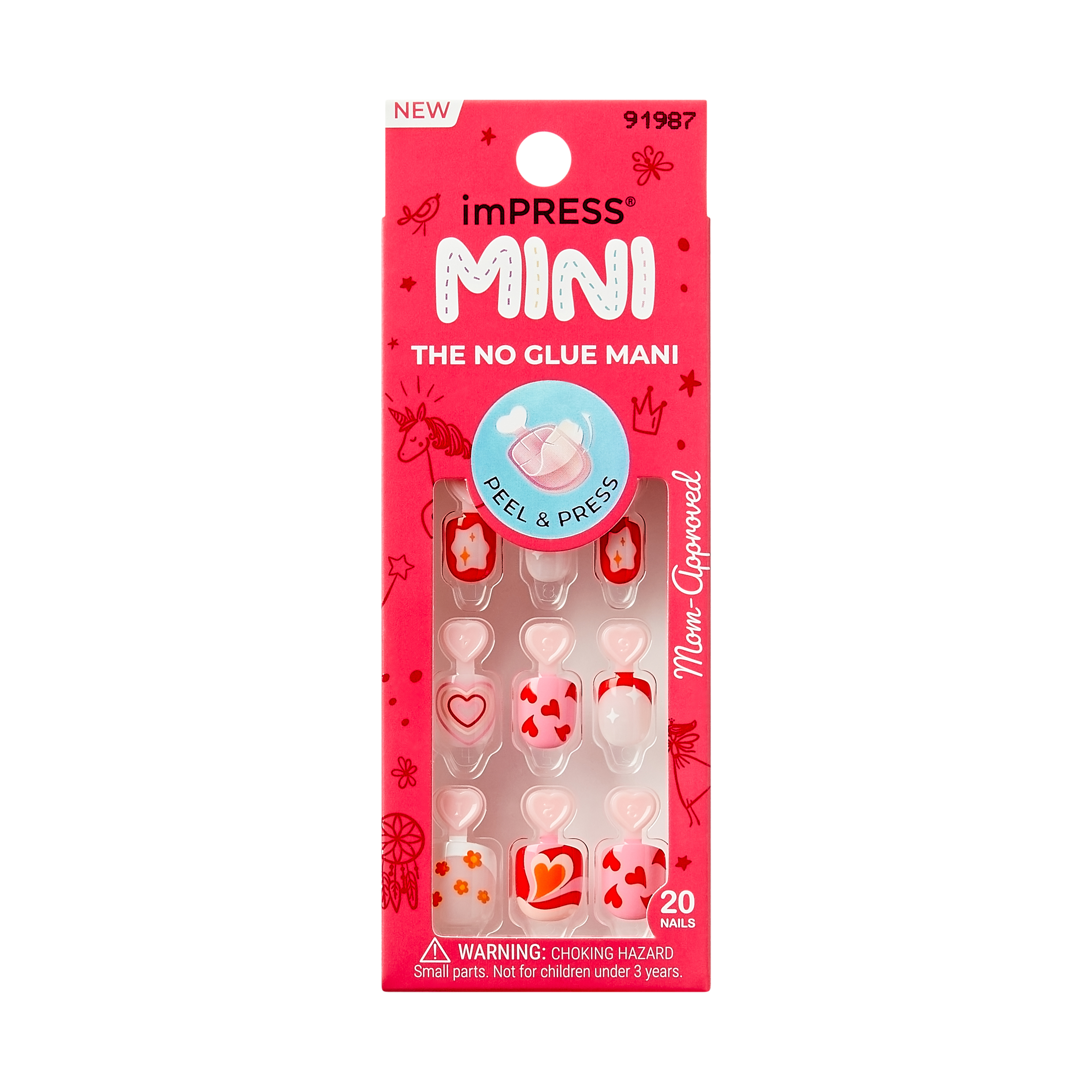 impress-kids-no-glue-press-on-nails-playground-fun-red-design-squoval-20-nails image 5