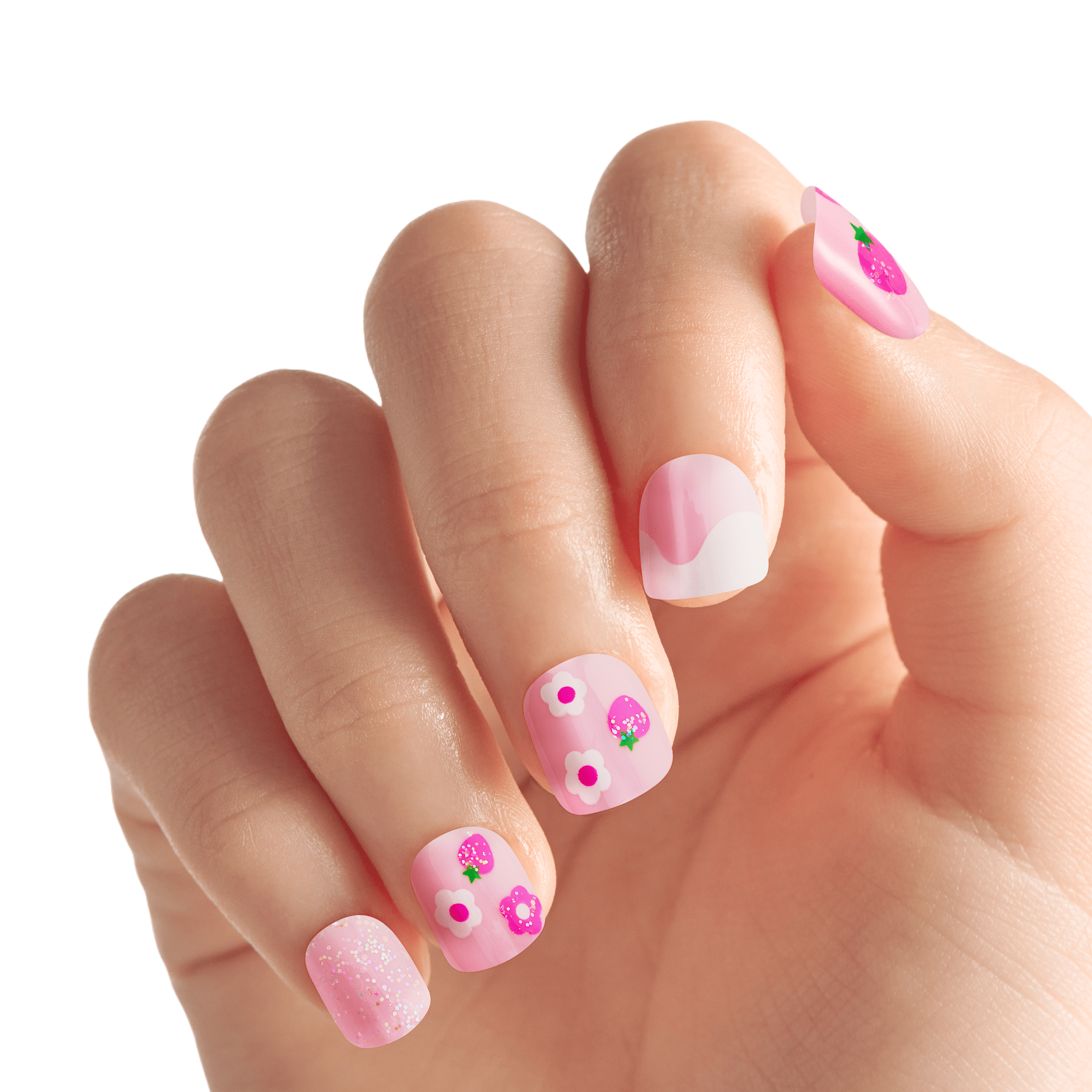 impress-kids-no-glue-fake-press-on-nails-berry-cute-design-pink-kids-squoval-man image 2