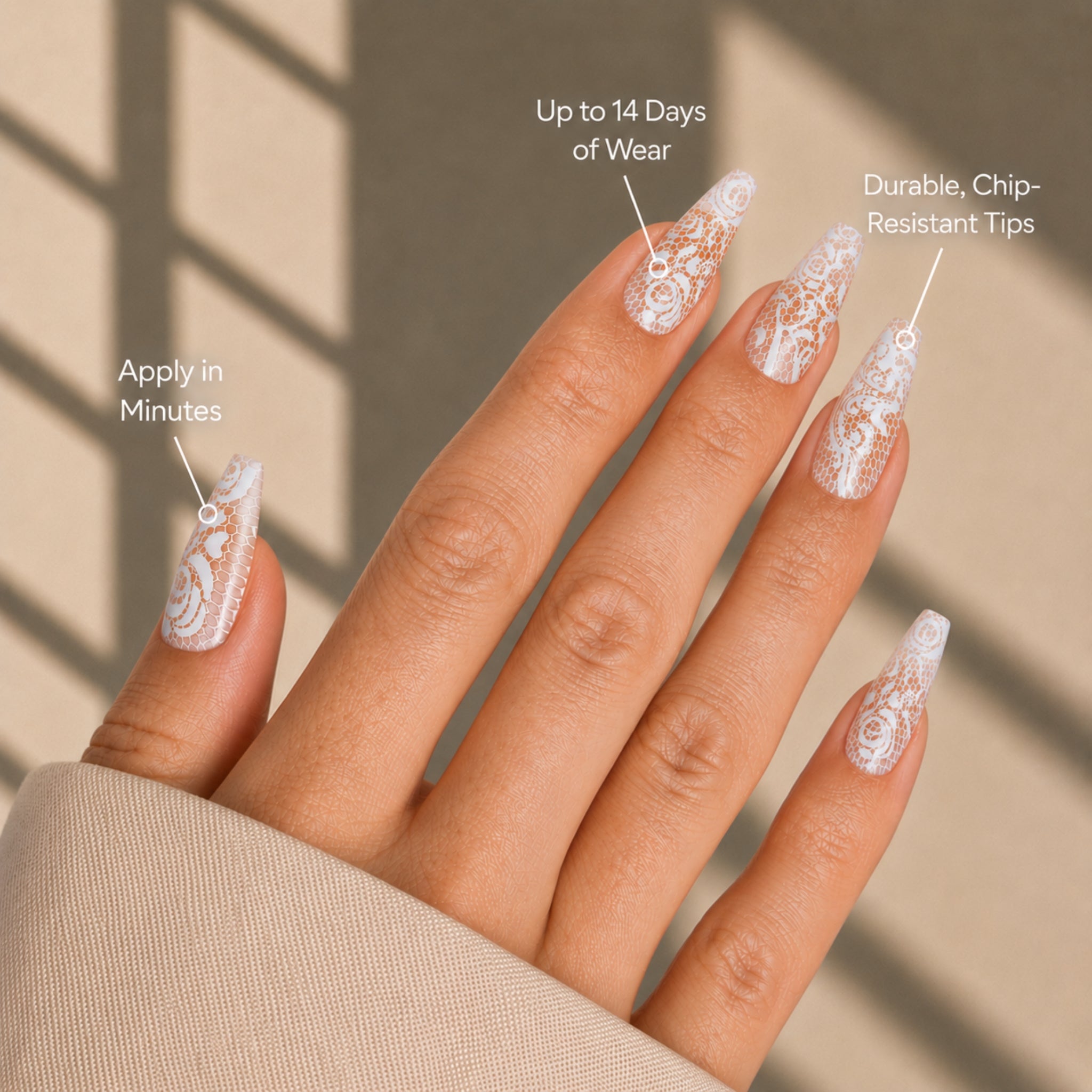paintlab-beige-lace-coffin-press-on-nails image 2
