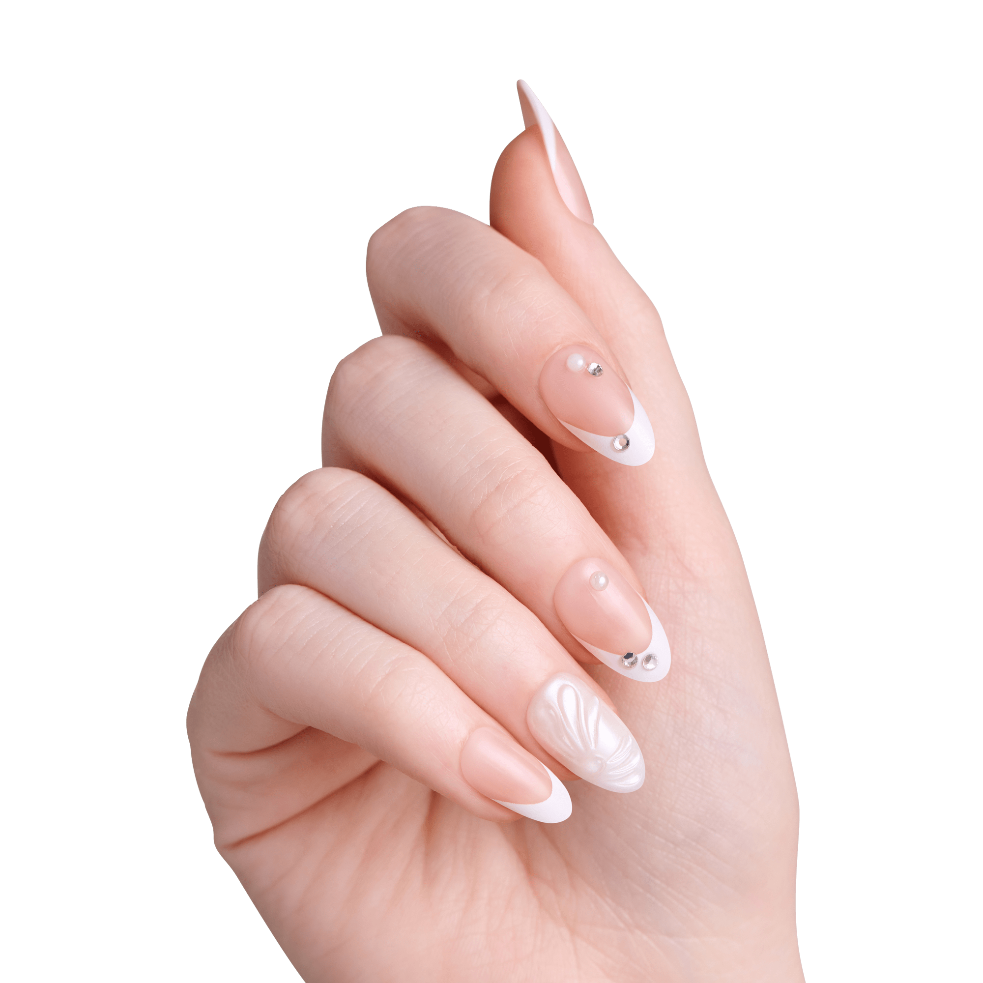 impress-design-no-glue-fake-press-on-nails-bloom-french-design-white-medium-almo image 4