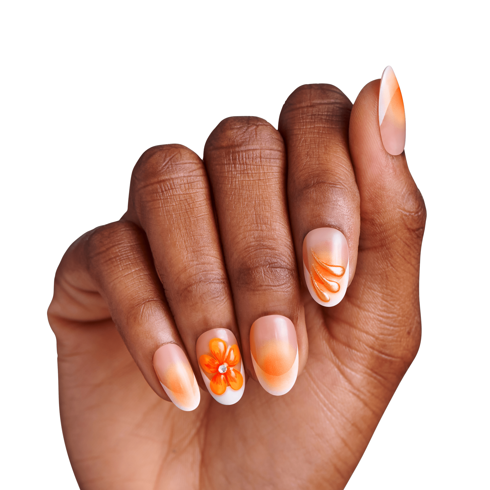 impress-design-no-glue-press-on-nails-sea-bloom-3d-jewel-design-orange-medium-ov image 4