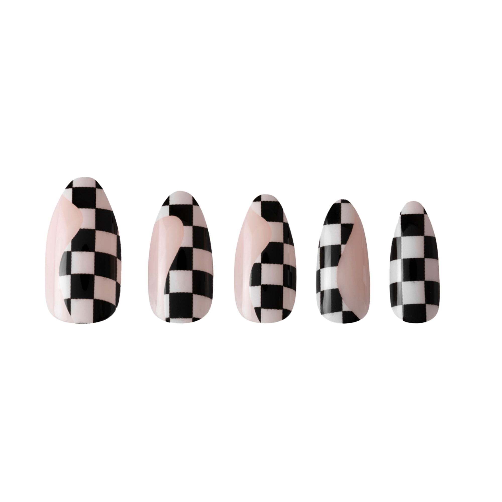 paintlab-checkmate-almond-press-on-nails-black-white-checkered-print-reusable-tr image 3