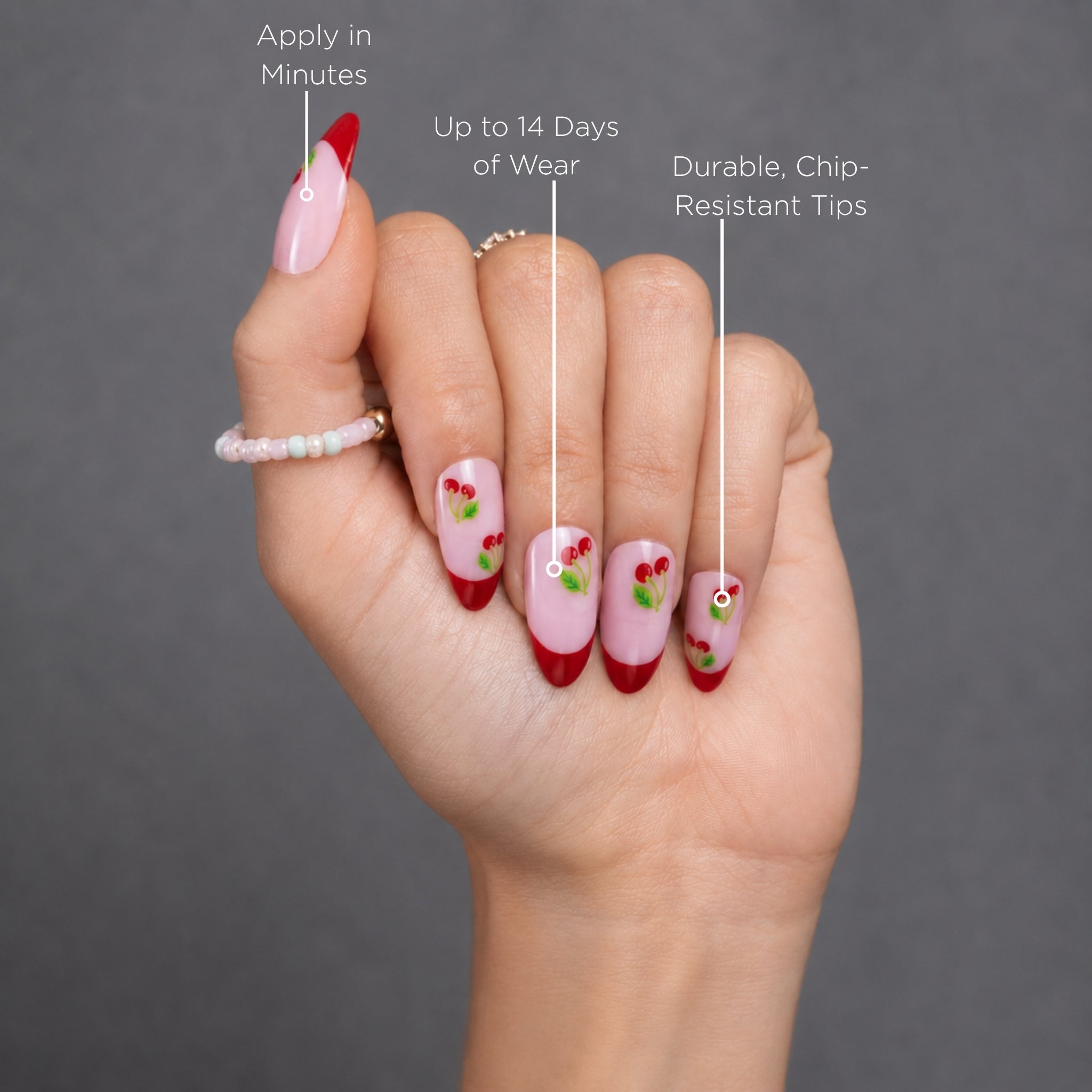 paintlab-cherry-almond-press-on-nails-retro-fruit-print-set image 2